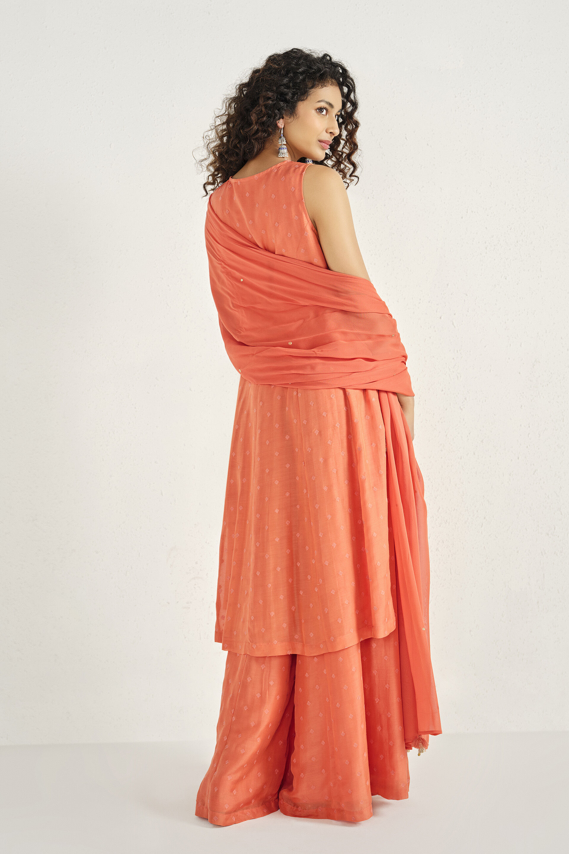 Saffron Fields Embroidered Kurta Set, Orange, image 5